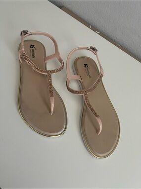 SHEIN Blush Pink T-Strap Embellished Sandals